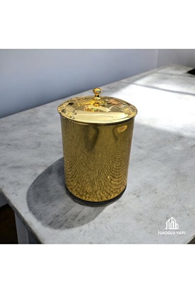 İSAOĞLU YAPI Gold Kova Banyo Seti Klozet Fırçası Tuvalet Kağıtlığı Komple Pirinç Set Gold Banyo
