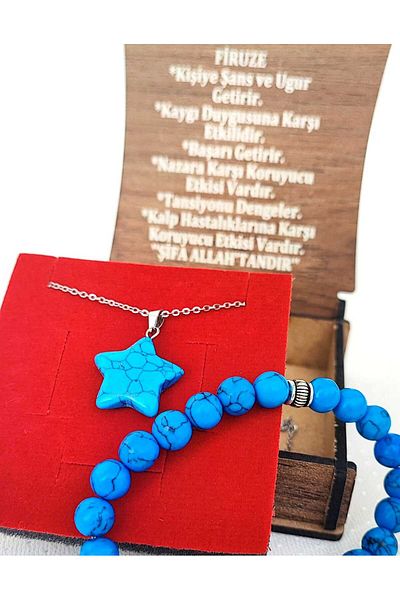 BaharEli Natural Turquoise Stone Necklace and Bracelet Set in Special Box