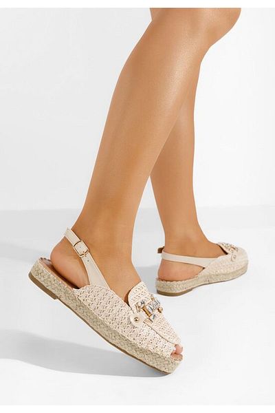 B T Shoes Sandale cu pietricele fara toc Dafloa bej