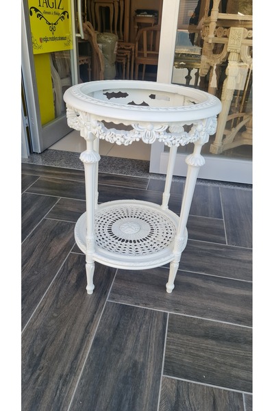 EL YAPIMI Yağız mobilya aksesuar oymali yan sehpa beyaz