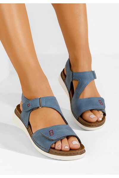 B T Shoes Sandale dama fara toc Metina albastre