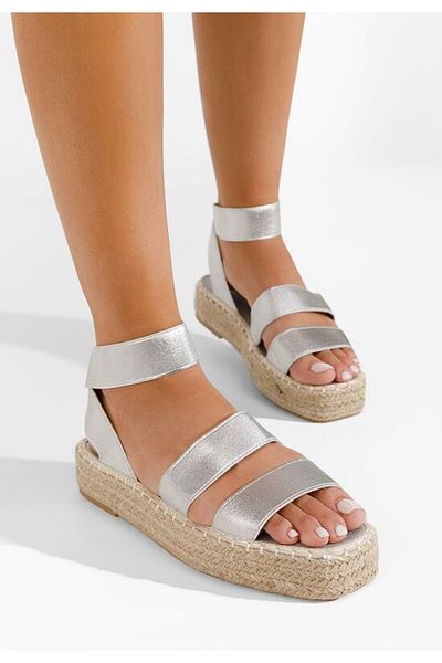 B T Shoes Sandale espadrile argintii Clarena
