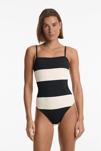 Oysho Stripe piqué bandeau swimsuit