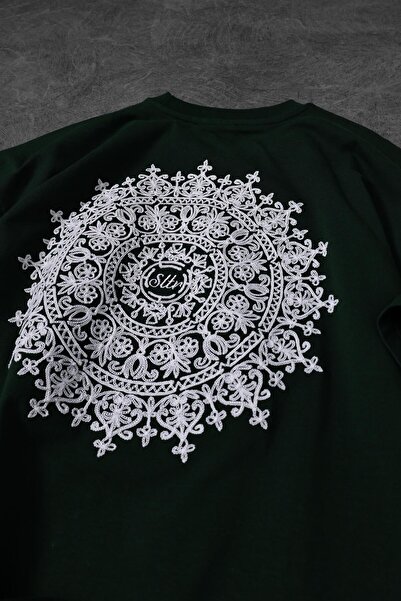 Slatra Men's Green Oversize T-Shirt - Shoulder and Back Embroidered