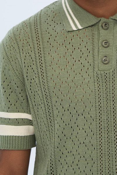 İLKCET MODA Ανδρικό πλεκτό μπλουζάκι Premium Oversize με ρίγα μανίκι γιακά