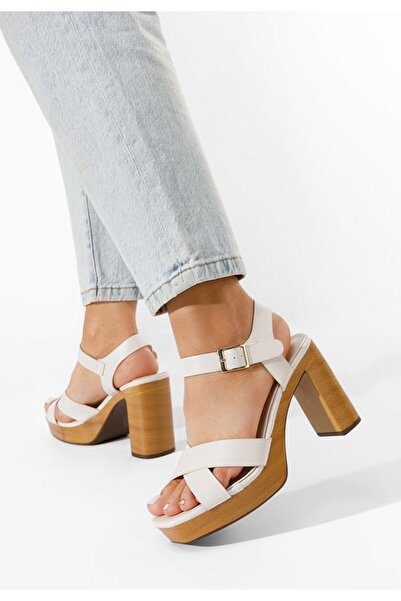 B T Shoes Σανδάλια Γκρίτα μπεζ με χοντρό τακούνι