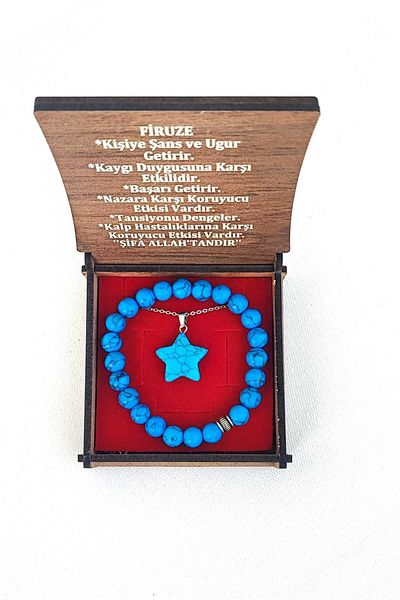 BaharEli Natural Turquoise Stone Necklace and Bracelet Set in Special Box