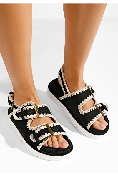 B T Shoes Sandale cu talpa groasa Velcidia negre