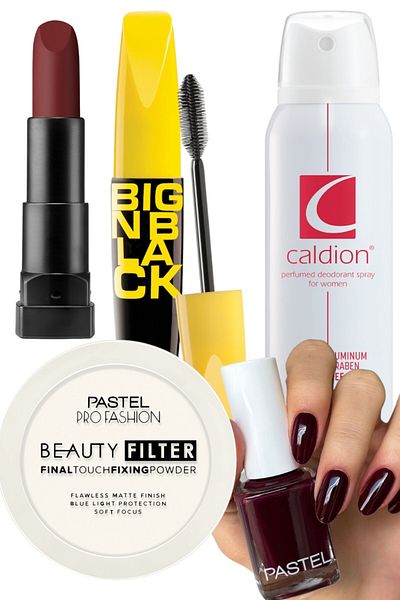 Pastel Filter Fixing Powder + Big N Black Mascara + Matte Lipstick 571 + Nail Polish 07 + Caldion-Deo 150ml