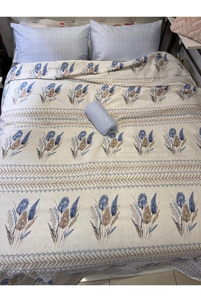 ŞENER HOME Ekin Patterned Sheet Elastic Single Pique Set - Blue