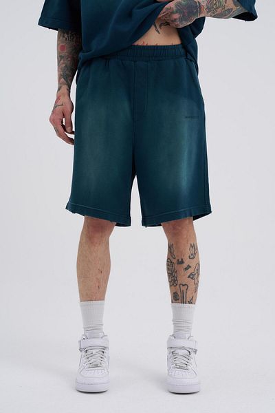 Machinist Men's Washable Effect Oversize Petrol Green Shorts