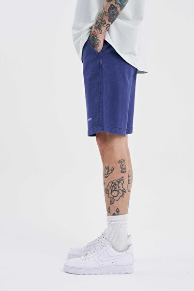 Machinist Ανδρικό πολυτελές Basic Washed Relaxed Navy Blue Cloudy σορτς