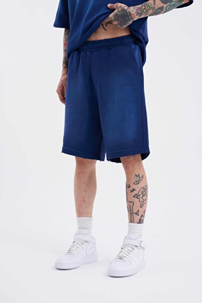 Machinist Чоловічі шорти oversize синього кольору з ефектом вимивання