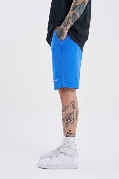 Machinist Мъжки луксозни базови изпрани свободни сини къси панталони на точки