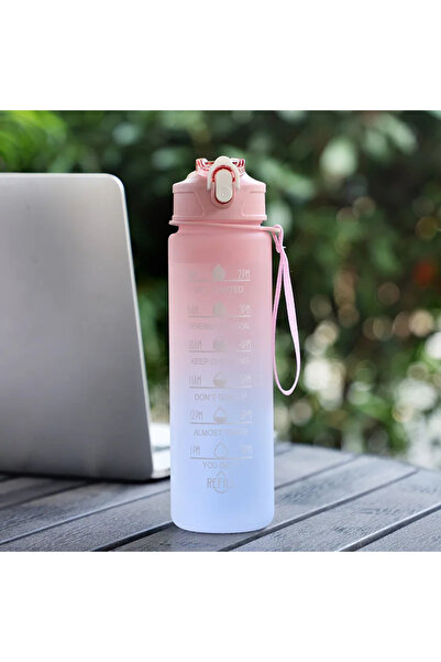 Choice Gradient pink 750ML Printed Sports Water Bottle with Time Marker Leak-proof Cup Motivational Portabl