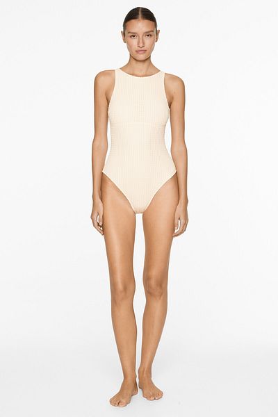 Oysho Bubble-texture crochet halter swimsuit