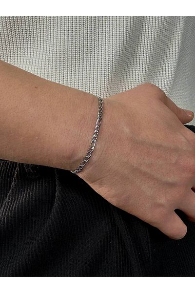 Arvens Silver Men's Figaro Bracelet Women's Stainless Steel Colorfast Unisex Tarnish-Free Steel Bracelet
