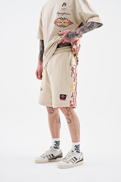 Machinist Ανδρικό έθνικ εμπριμέ και κεντημένο απαλό μπεζ σορτς