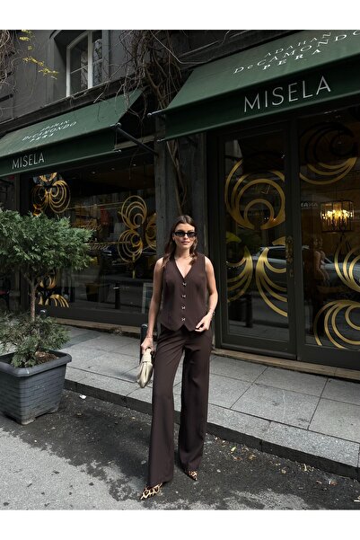 VOLT CLOTHİNG Women's Double Fabric Ribbon Gold Button Detailed Vest Suit