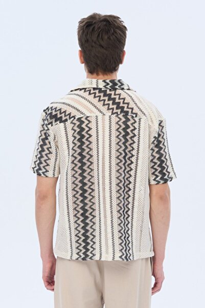 İLKCET MODA Etnik Desenli Oversize Örme Gömlek