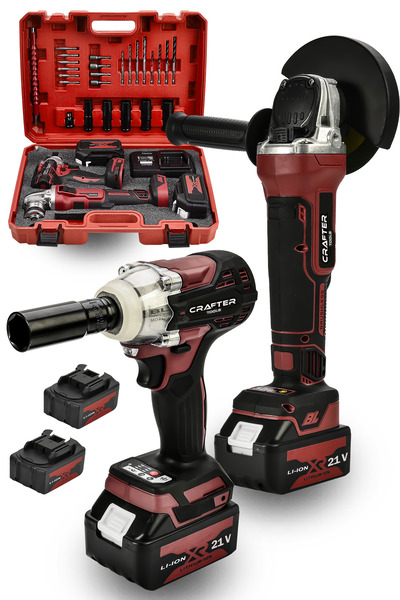 CRAFTERTOOLS Germany 21 V Çift Akülü Kömürsüz Motor 2'Li Set 125mm Şarjlı Avuç Taşlama & Şarjlı Somun Sıkma