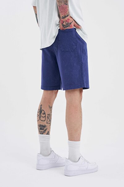 Machinist Ανδρικό πολυτελές Basic Washed Relaxed Navy Blue Cloudy σορτς