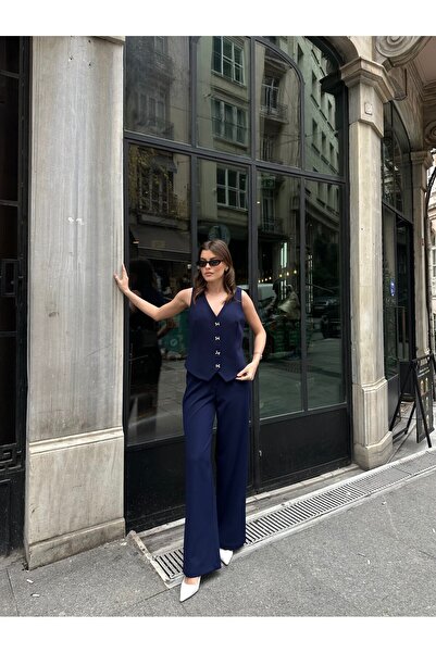 VOLT CLOTHİNG Női dupla szövet szalag arany gombos részletes mellény öltöny