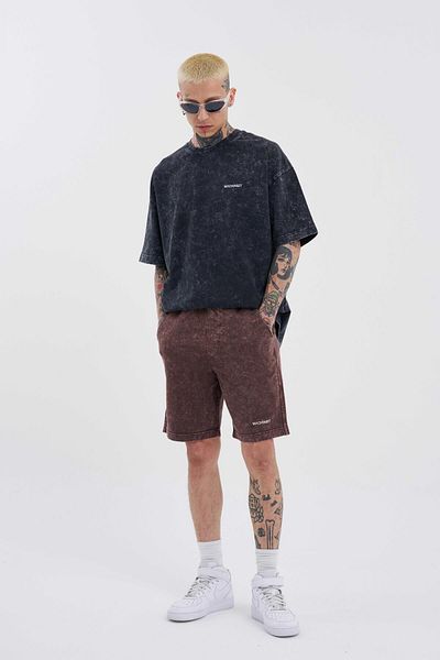 Machinist Ανδρικό πολυτελές Basic Washed Relaxed καφέ σορτς με στίγματα