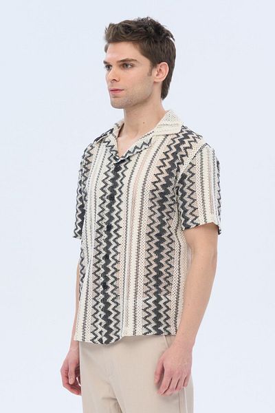 İLKCET MODA Ethnic Patterned Oversize Knitted Shirt