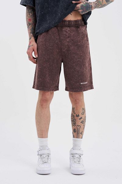Machinist Ανδρικό πολυτελές Basic Washed Relaxed καφέ σορτς με στίγματα