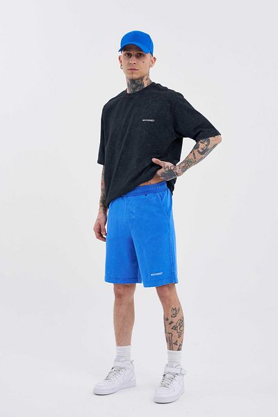 Machinist Men's Luxury Basic Washed Relaxed Blue Spotted Shorts