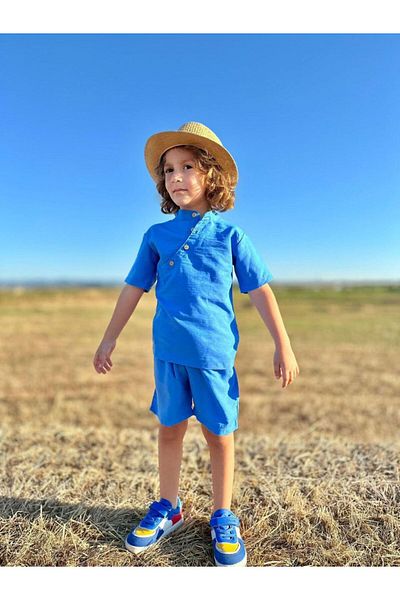 cacakids Boy's Judge Collar Button Detailed Shirt Shorts Suit