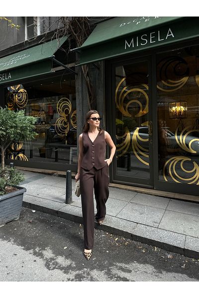 VOLT CLOTHİNG Kadın Double Kumaş Kurdele Gold Düğme Detaylı Yelekli Takım