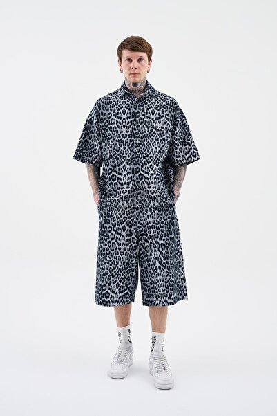 Machinist Men's Leopard Printed Black Shorts