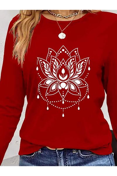 ANGELINO Women's Long Sleeve Crew Neck Floral Print Viscose Blouse