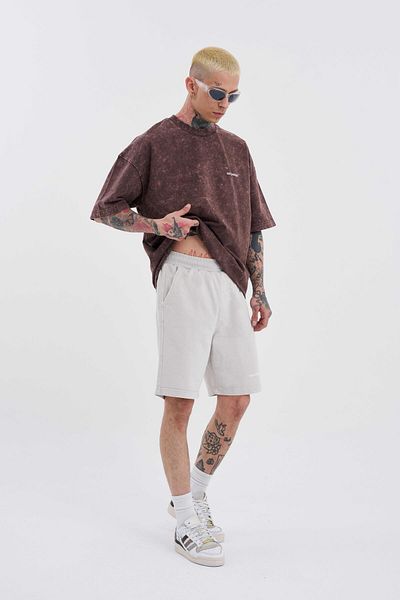 Machinist Ανδρικό πολυτελές Basic Washed Relaxed ανοιχτό μπεζ σορτς με στίγματα