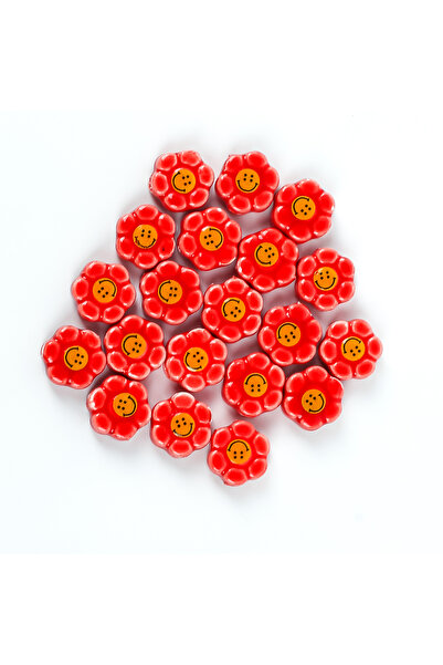 yfhobi 1 Adet - 10 mm Papatya Porselen Boncuk, Kırmızı Renk Porselen Takı Apa...