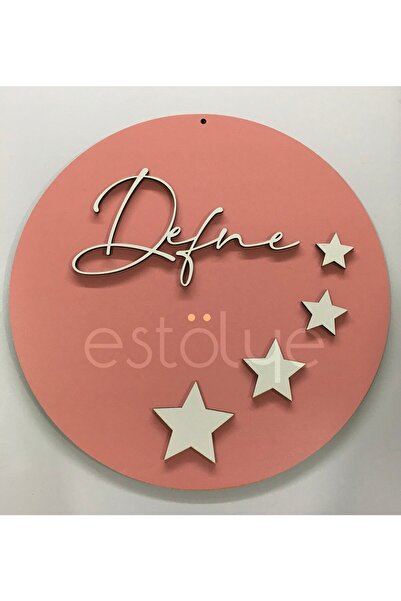 estölye Ahşap Bebek Kapı Süsü Isme Özel Yıldızlı Model Pembe G2dvuu1g3