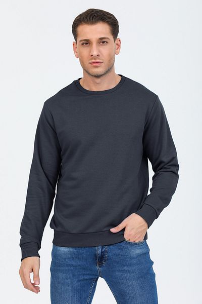pulur.co Anthracite 100% Cotton Hoodless Crew Neck Basic Sweatshirt