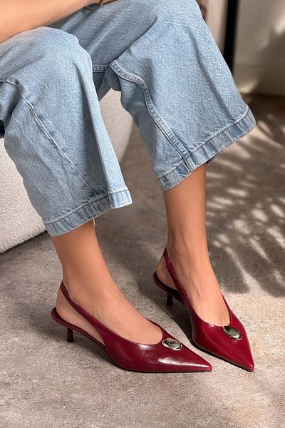 NİŞANTAŞI SHOES Cartella Burgundy Gemusterte Matte Accessoire Detaillierte Damen Schuhe mit Absätzen
