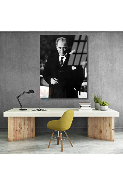Artarilion Siyah Beyaz Atatürk Portresi Cam Tablo Mustafa Kemal Atatürk Tablo...