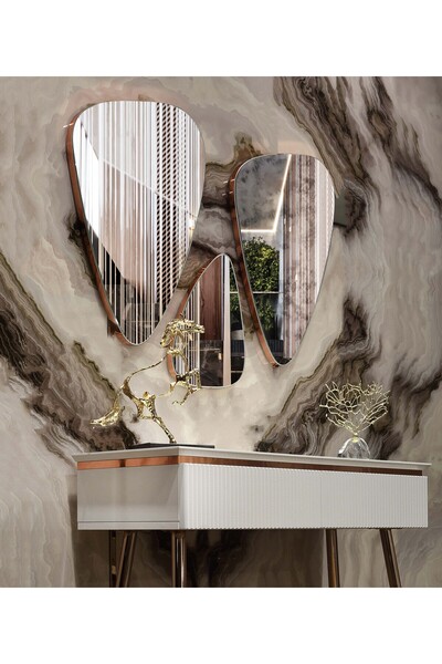 Sare Home Bianco Lake Aynalı Dresuar Set Beyaz-rose Gold