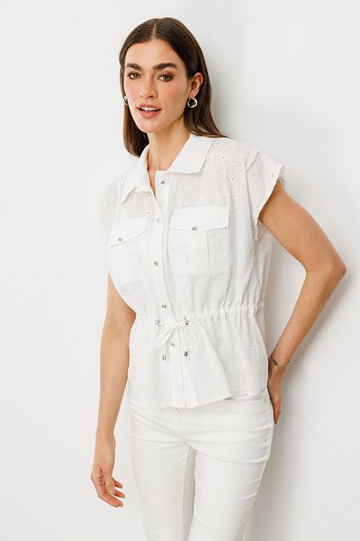 On Fashion Cămașă albă brodata cu șireturi în talie 52309