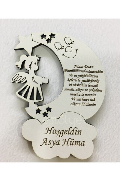 estölye Ahşap Kız Bebek Nazar Dualı Magnet 15 Adet Beyaz Ahşap G2F1YL1D56