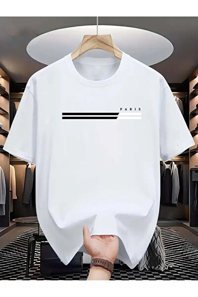 AZIZI TEKSTIL Comfortable Crew Neck T-Shirt with Paris Letter Print for Men,