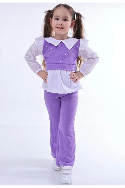 MODA Girl Child Pearl Detailed Double Suit