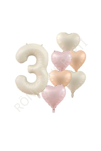 RÖNESANS PARTİ Renaissance Number and Heart Foil Balloon Set Age 3