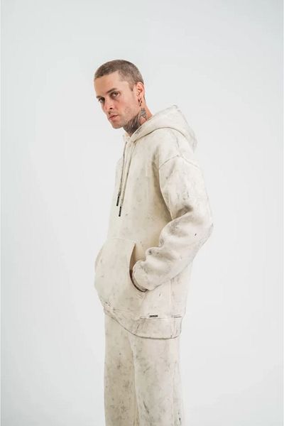 JANES Unisex Φούτερ με διπλή κουκούλα που πλένεται - κρέμα