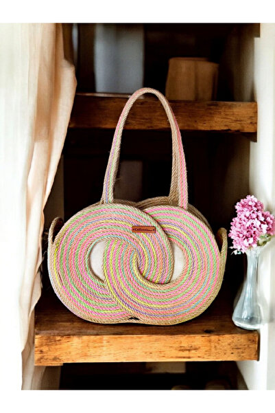 CollessiaHome إنفينيتي نسائي - حقيبة حبل من قش الجوت الملون