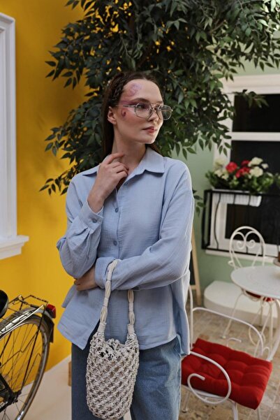 Turega Style قميص موسلين بأكمام طويلة - أزرق فاتح